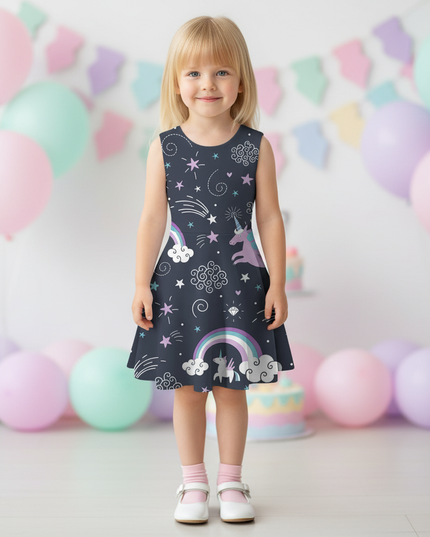 unicorn night sky dress girls - detail