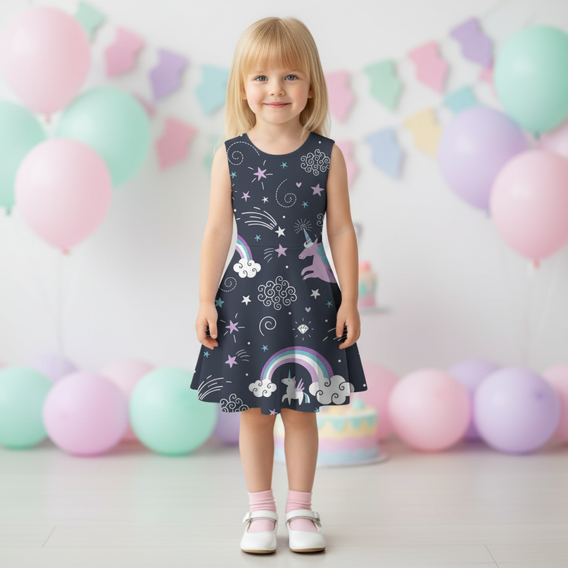unicorn night sky dress girls - detail