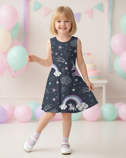 unicorn night sky dress girls - front