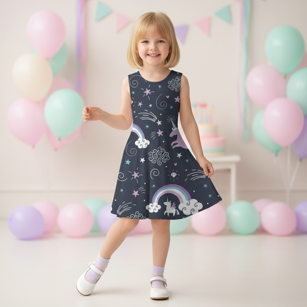 unicorn night sky dress girls - front