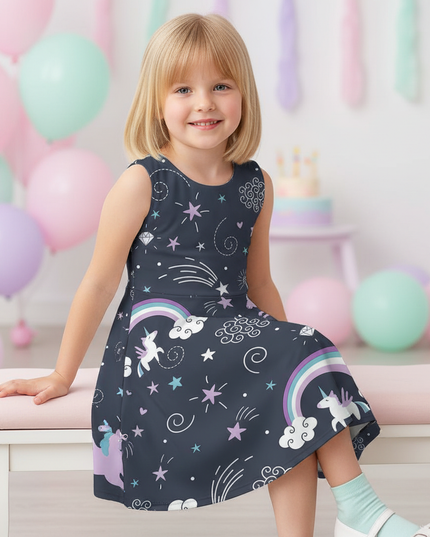 unicorn night sky dress girls - sitting