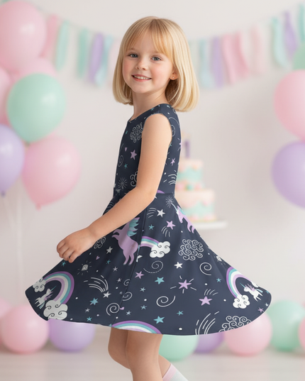 unicorn night sky dress girls - three-quarter