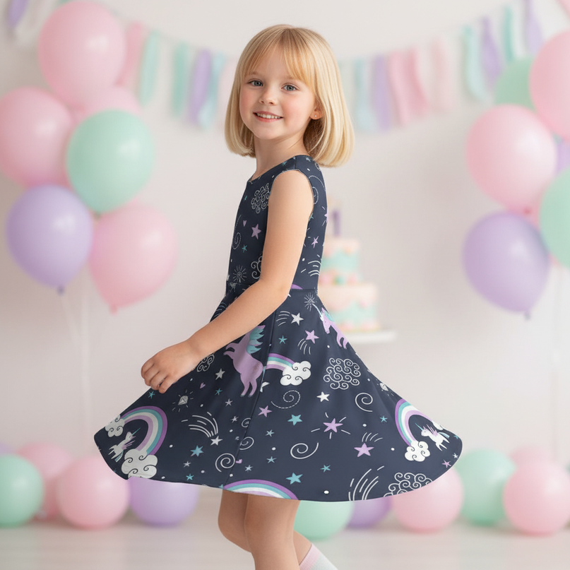 unicorn night sky dress girls - three-quarter