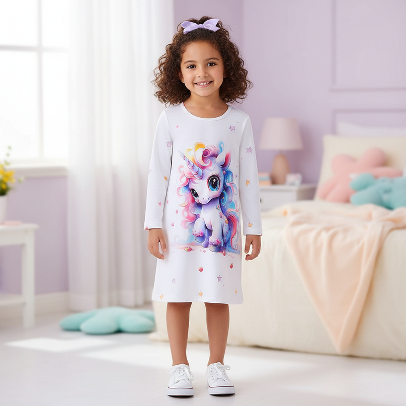 unicorn nightgown long sleeve dress - detail