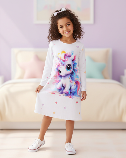 unicorn nightgown long sleeve dress - front