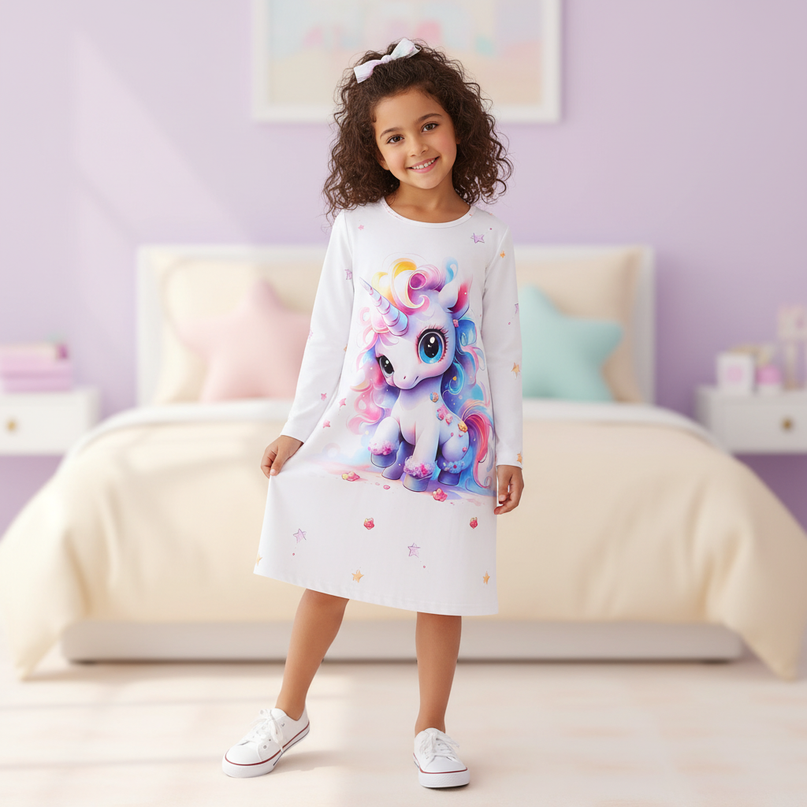 unicorn nightgown long sleeve dress - front