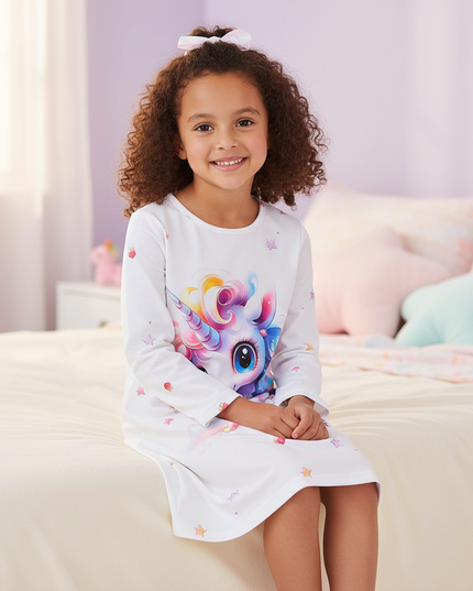unicorn nightgown long sleeve dress - sitting