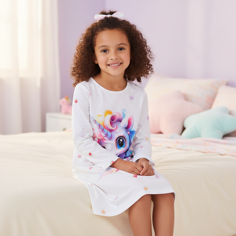 unicorn nightgown long sleeve dress - sitting