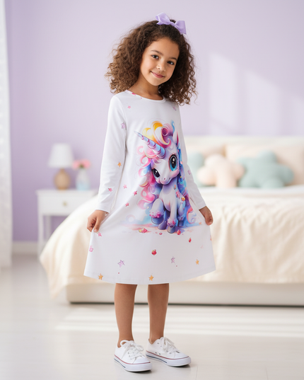 unicorn nightgown long sleeve dress - three-quarter