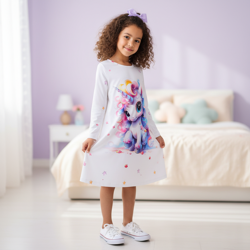 unicorn nightgown long sleeve dress - three-quarter