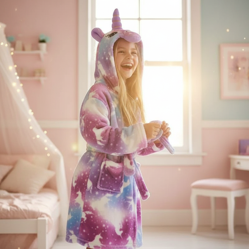 unicorn nighttime robe - in-use