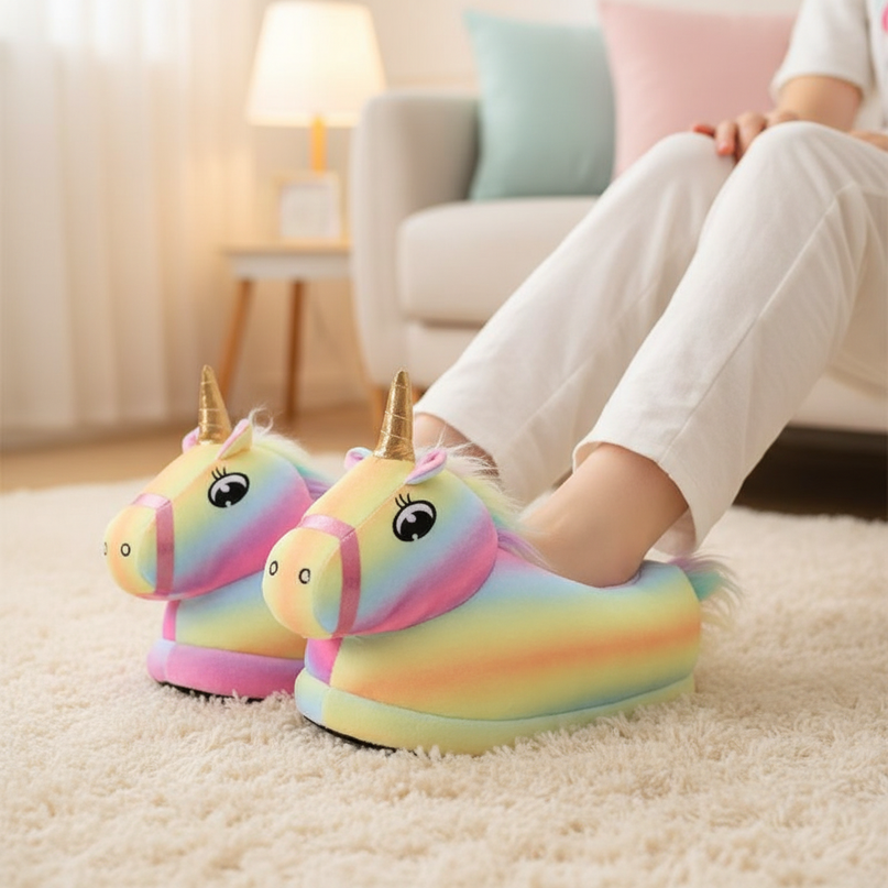unicorn novelty slippers - in-use