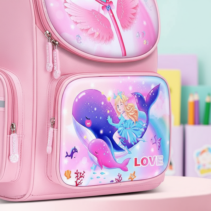 unicorn ocean print school backpack - detail