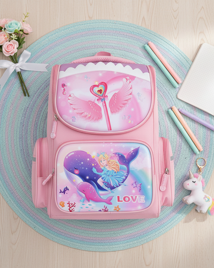 unicorn ocean print school backpack - flat-lay