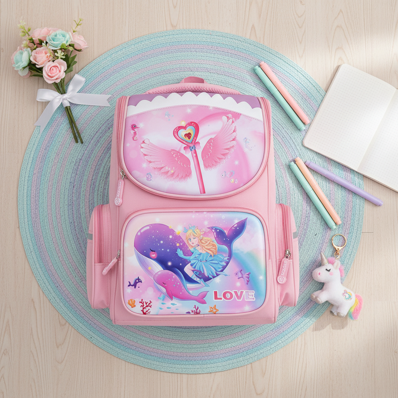 unicorn ocean print school backpack - flat-lay