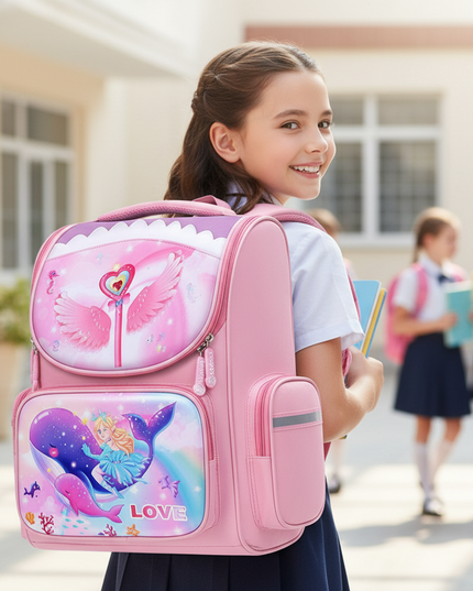unicorn ocean print school backpack - in-use