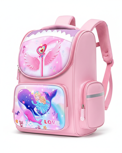 unicorn ocean print school backpack - white-bg