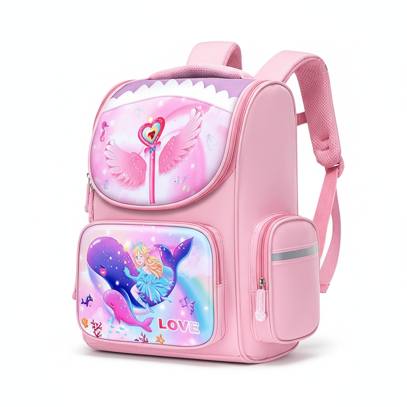 unicorn ocean print school backpack - white-bg