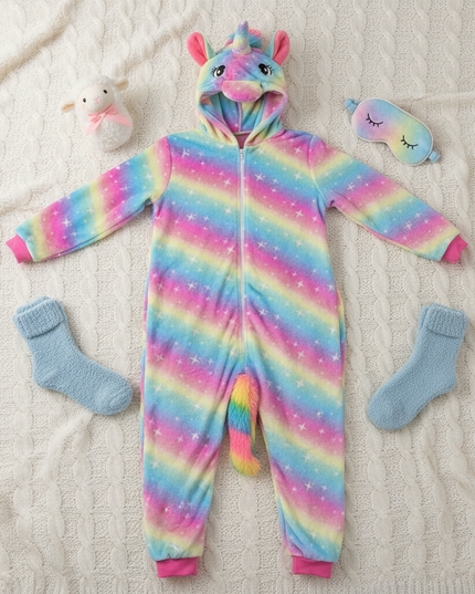 unicorn onesie for tweens - flat-lay