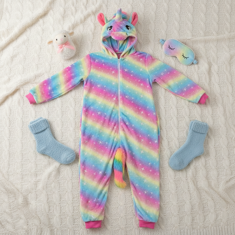 unicorn onesie for tweens - flat-lay
