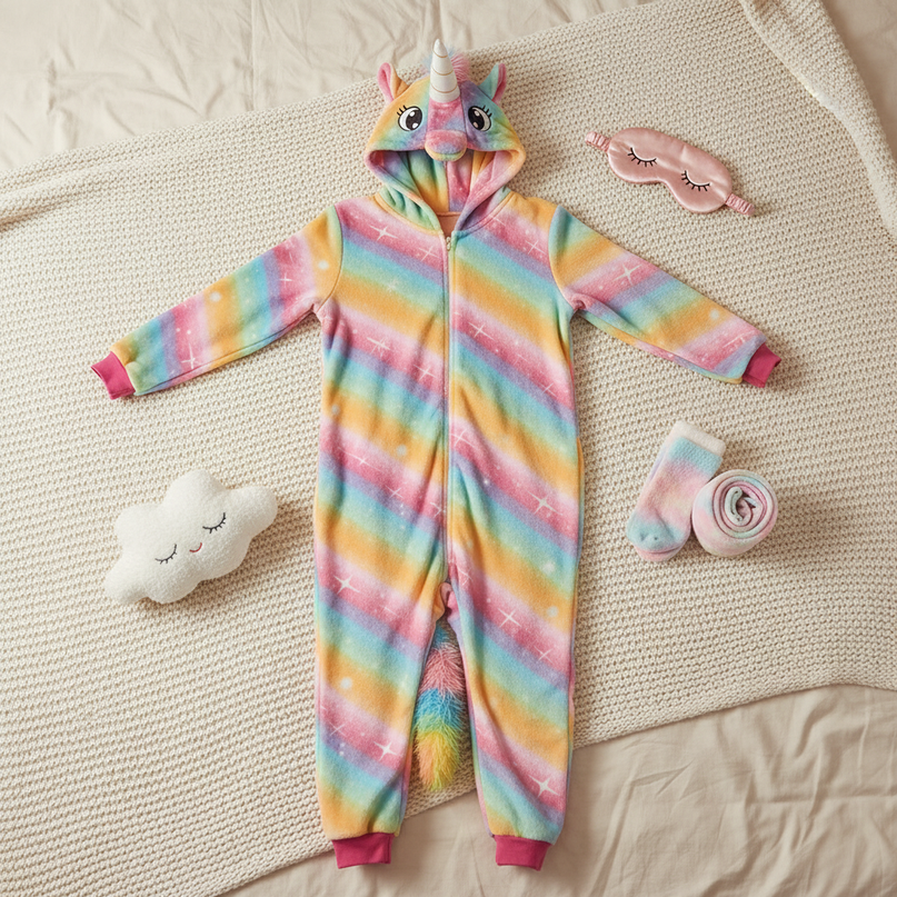 unicorn onesie teenager - flat-lay