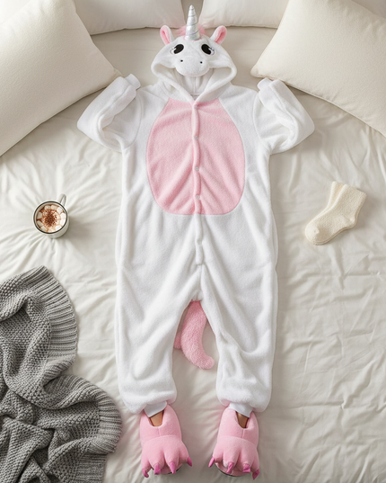 unicorn onesie white - flat-lay