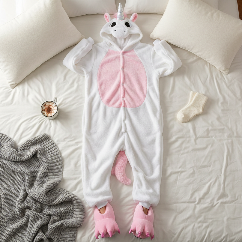 unicorn onesie white - flat-lay