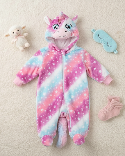 unicorn onesie with feet - flat-lay