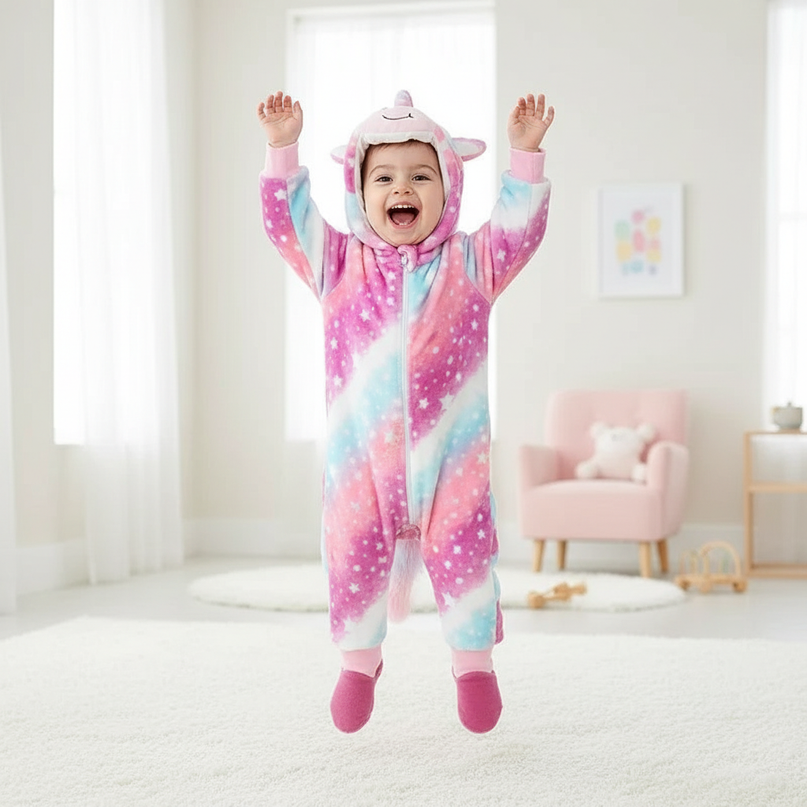 unicorn onesie with feet - in-use