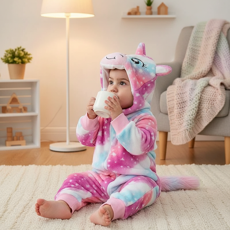 unicorn onesie with feet - lifestyle