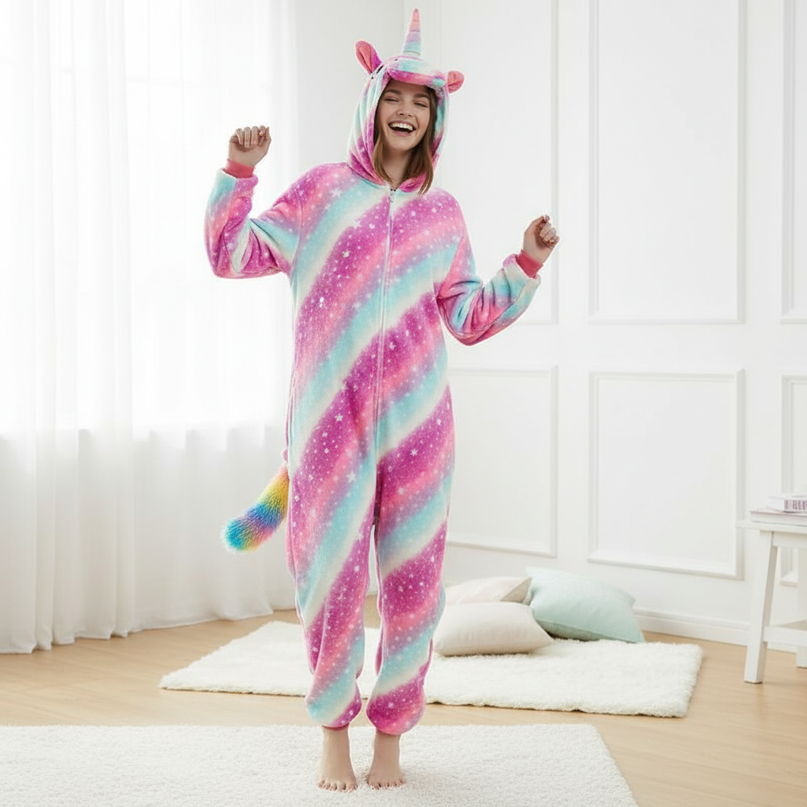 unicorn onesie zip up - in-use