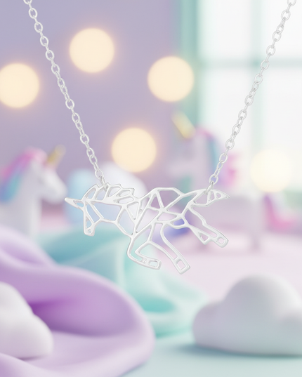 unicorn origami necklace - lifestyle