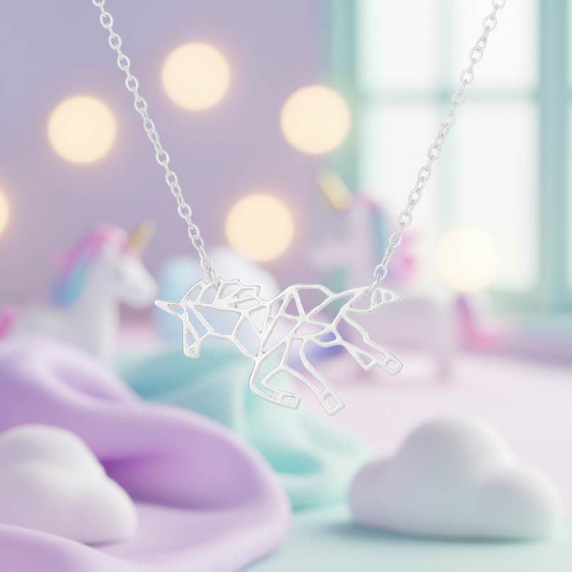 unicorn origami necklace - lifestyle
