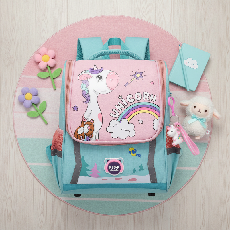unicorn orthopedic backpack for school - flat-lay