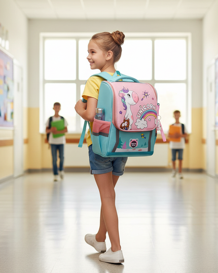 unicorn orthopedic backpack for school - in-use