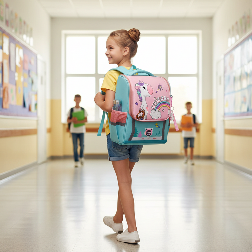 unicorn orthopedic backpack for school - in-use