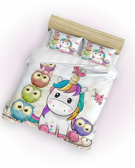 unicorn owl bedding - white-bg