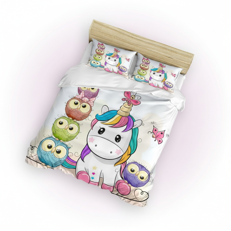 unicorn owl bedding - white-bg