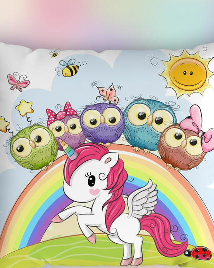 unicorn owl rainbow bedding - detail