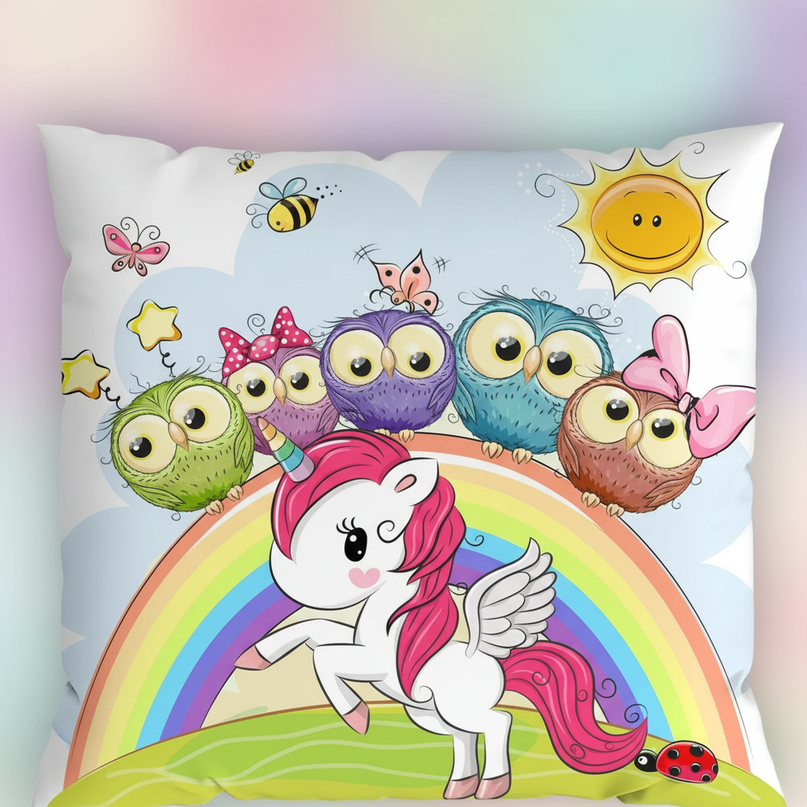 unicorn owl rainbow bedding - detail