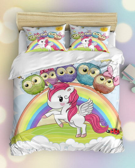 unicorn owl rainbow bedding - lifestyle