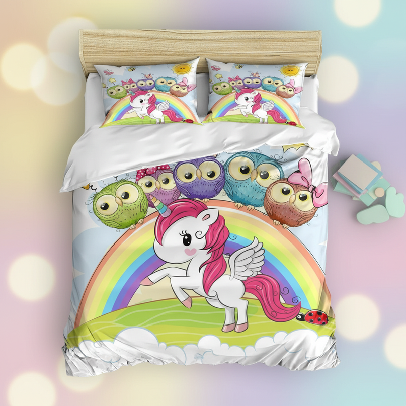 unicorn owl rainbow bedding - lifestyle