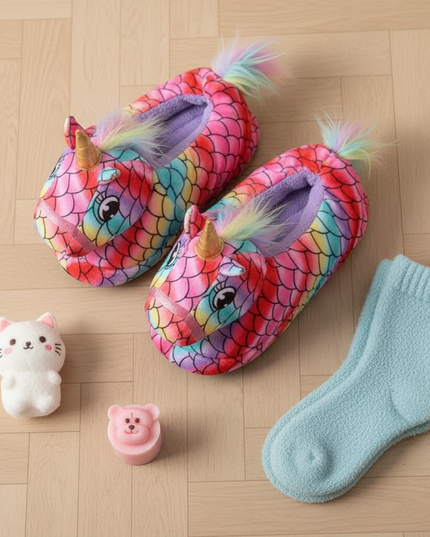 unicorn pajama slippers - flat-lay
