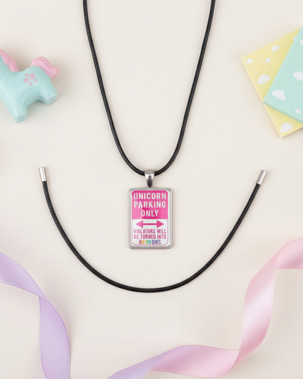 unicorn parking necklace - flat-lay