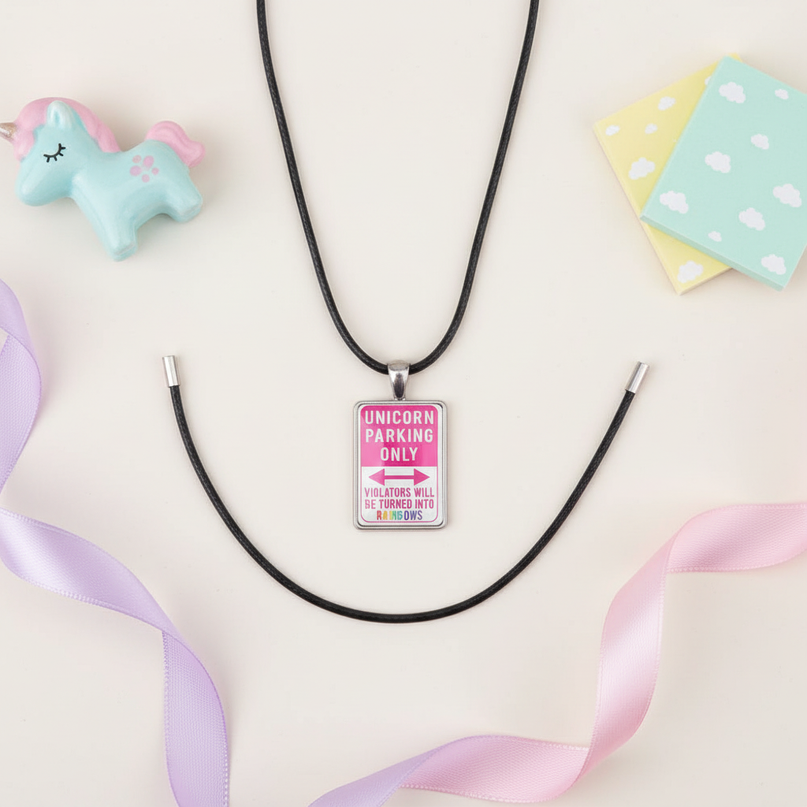 unicorn parking necklace - flat-lay