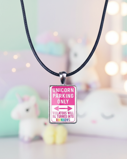 unicorn parking necklace - lifestyle