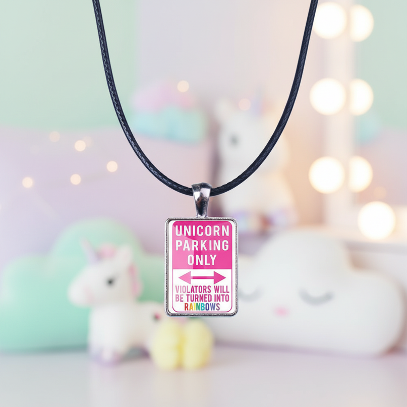 unicorn parking necklace - lifestyle