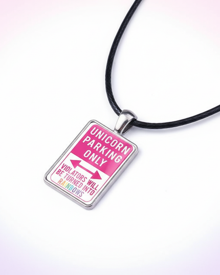 unicorn parking necklace - white-bg