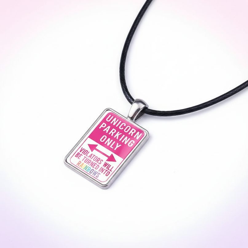 unicorn parking necklace - white-bg