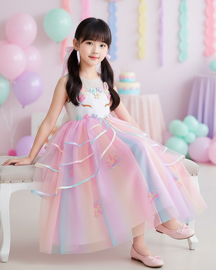 unicorn party dress princess set - sitting